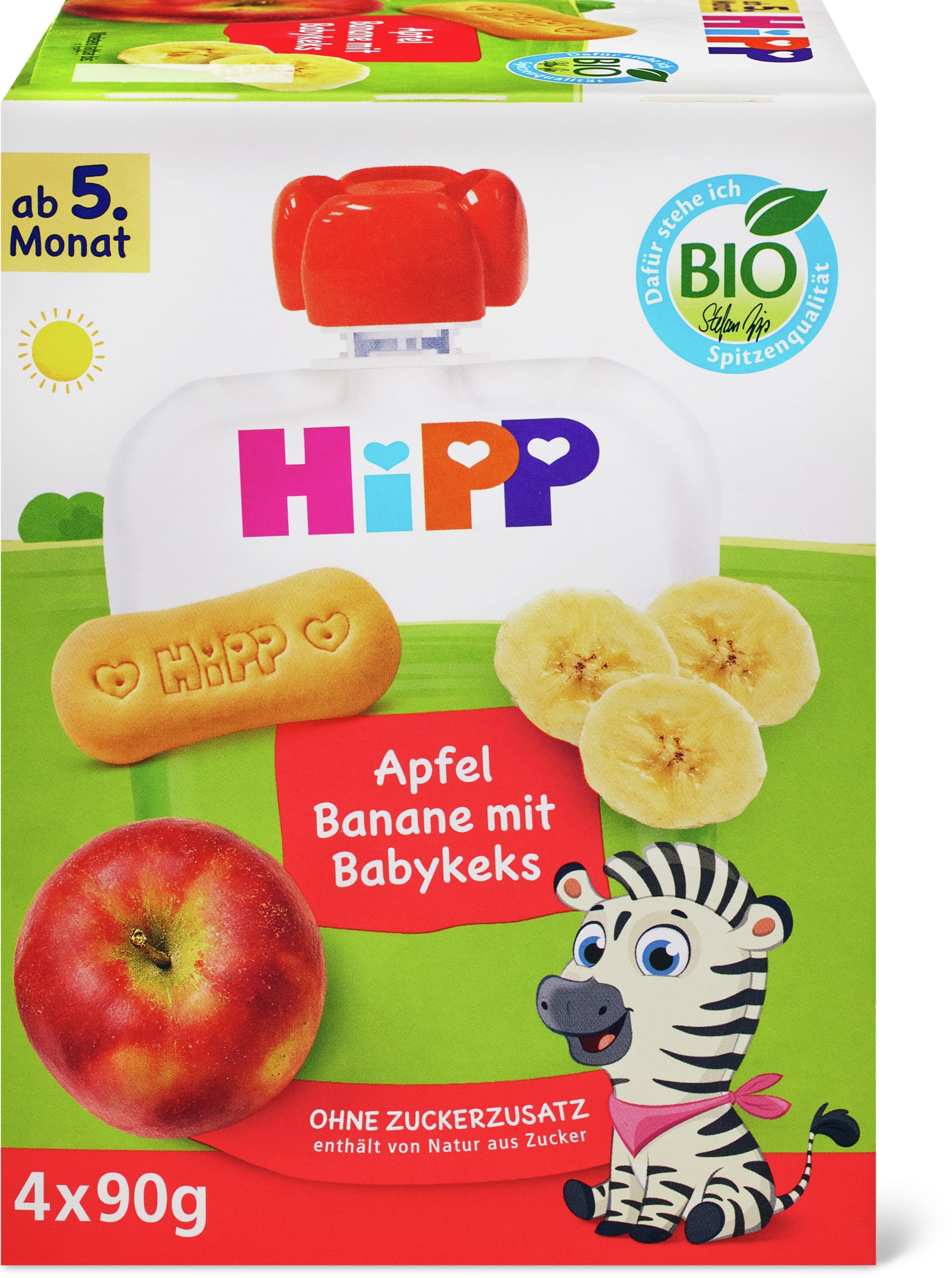 Hipp Bustina morbida mela e banana con biscotti per bebé Bio, da 1 anno, senza zuccheri aggiunti 4x90g